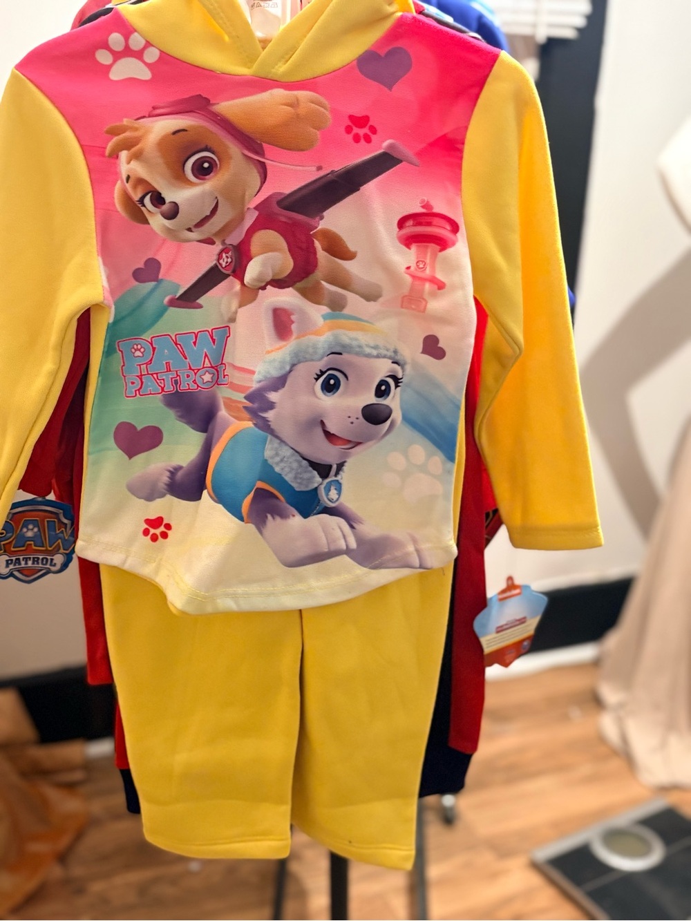 Paw Patrol Yellow and Pink Kids Pajama Set with Hood